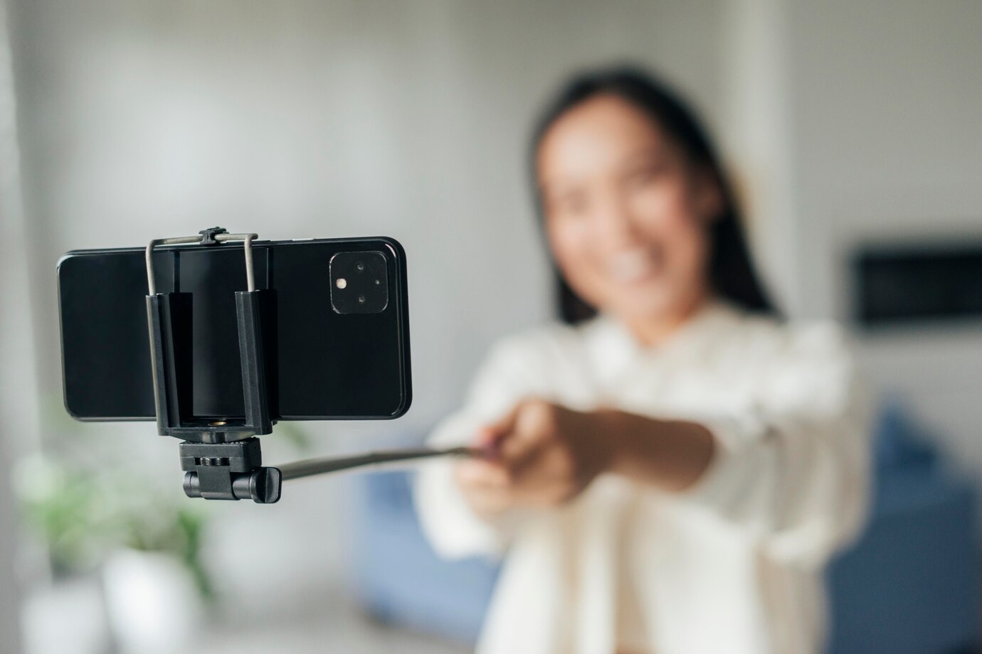 smiley woman doing a vlog
